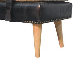 Artisan Boucl Buffalo Hide Black Leather Bench