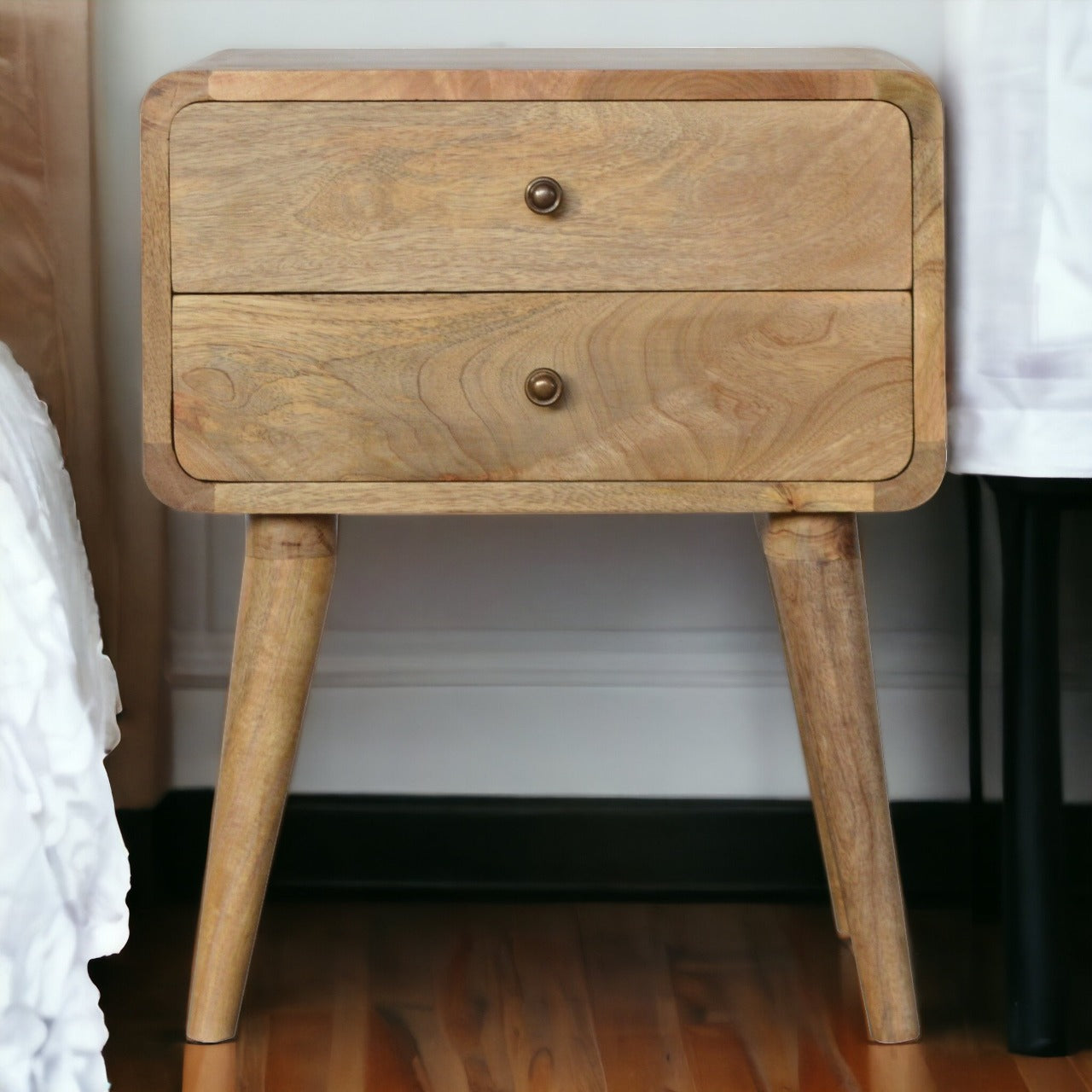 Curved Oak-ish Bedside