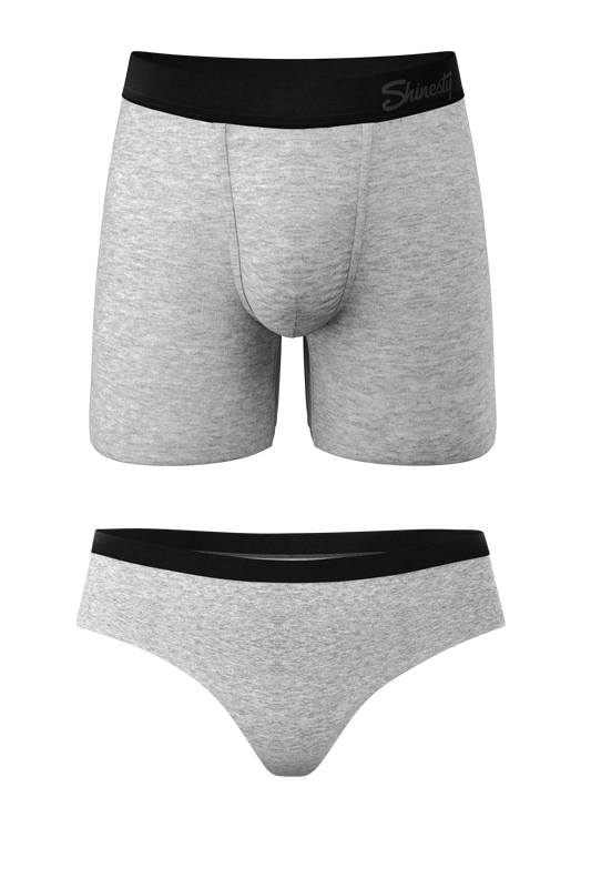 The Gray Area | Heather Grey Ball Hammock® Boxer and Cheeky Matching Couples Underwear 2 Pack