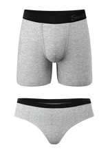 The Gray Area | Heather Grey Ball Hammock® Boxer and Cheeky Matching Couples Underwear 2 Pack