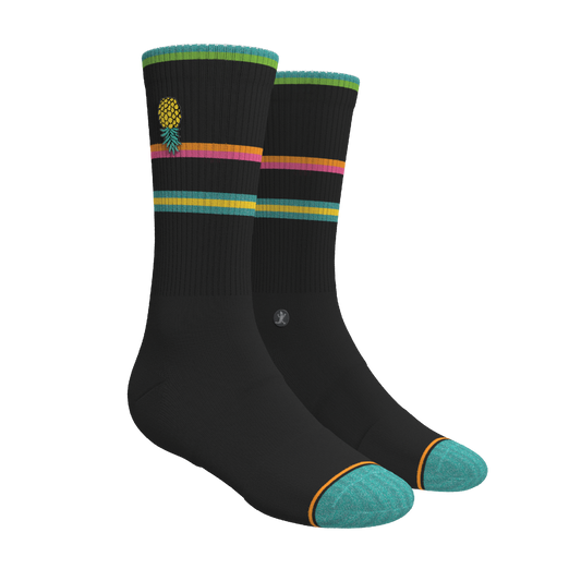 The Island Time | Black Tropical Heel Hammock™ Crew Socks