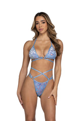 J-Valentine JR136 - Sequin Velvet Triangle Top And Cross-Bottom Set