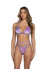 J-Valentine JR136 - Sequin Velvet Triangle Top And Cross-Bottom Set