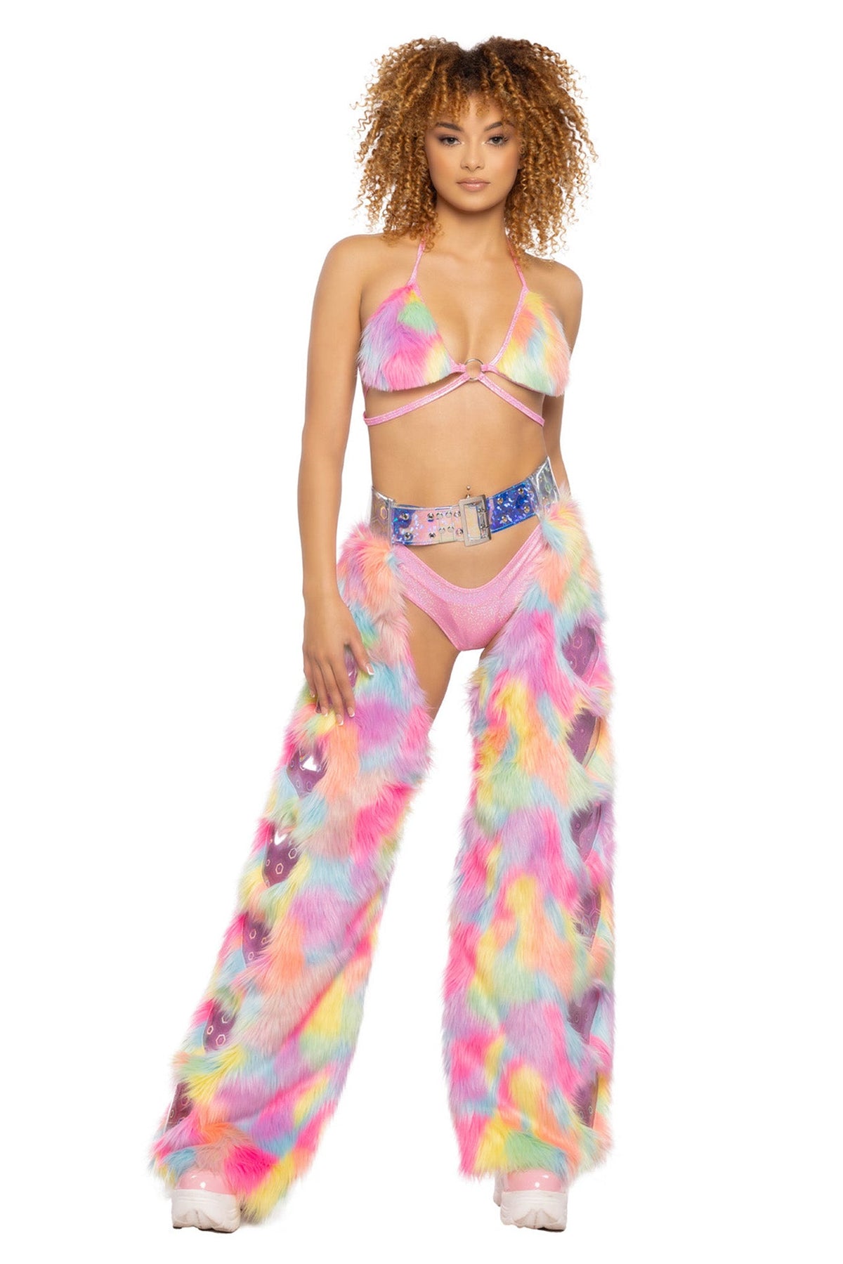 J-Valentine JR147 - Faux Fur Rainbow Heart Chaps