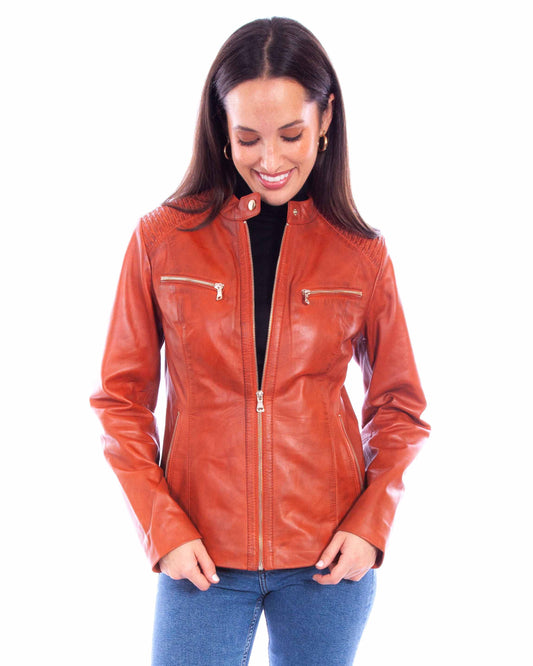 Scully Leather Womens leatherwear rust zip front jacket