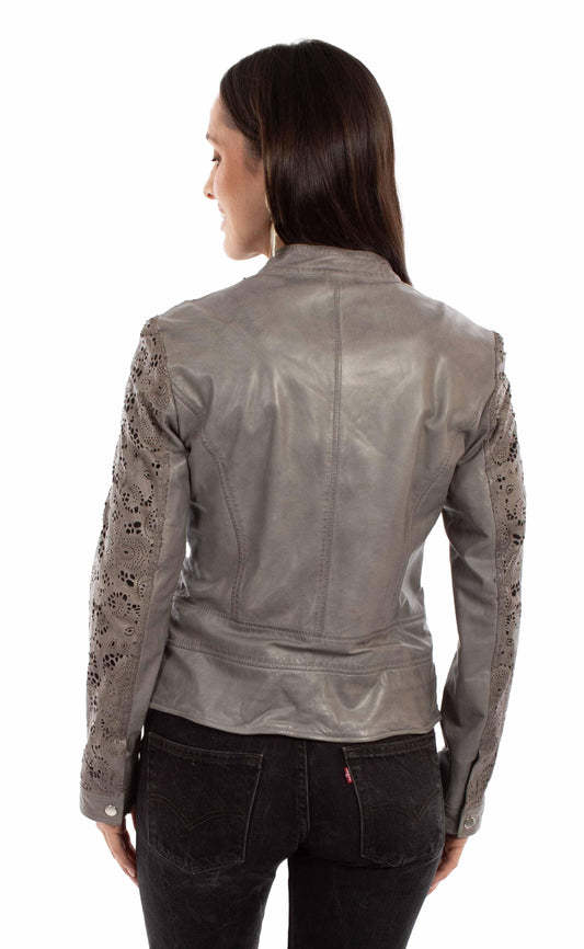 leatherwear womens light grey 100% leather ladies jacket