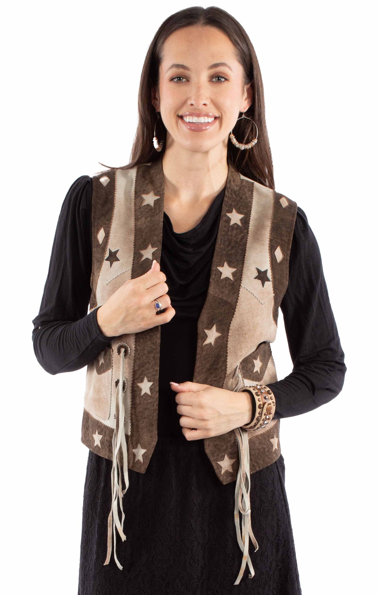 Scully Leather Brown Ladies Star Vest L1143