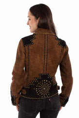 leatherwear womens brown lamb suede 100% leather ladies studded jacket