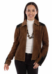 leatherwear womens brown lamb suede 100% leather ladies studded jacket