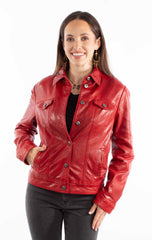 leatherwear womens vintage red 100% leather ladies jean jacket