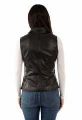 leatherwear womens black lamb 100% leather ladies vest