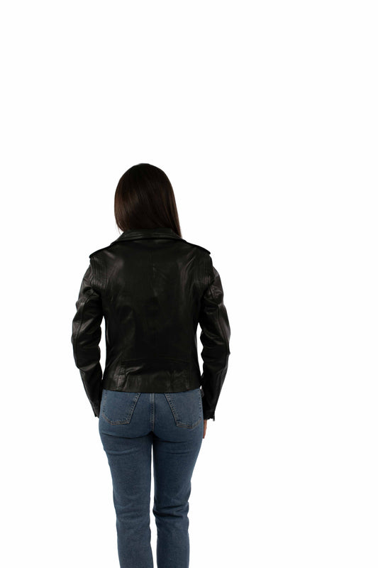 leatherwear womens black lamb 100% leather ladies mc jacket