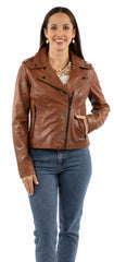 leatherwear womens tan 100% leather ladies mc jacket