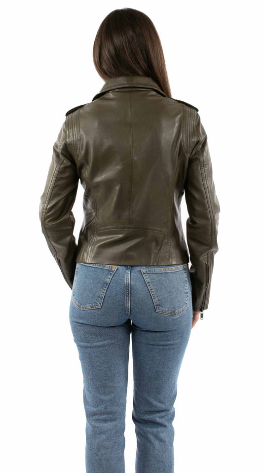 leatherwear womens olive 100% leather ladies mc jacket