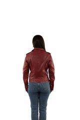 leatherwear womens red lamb 100% leather ladies mc jacket