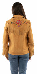 leatherwear womens tan 100% leather ladies fringe embro