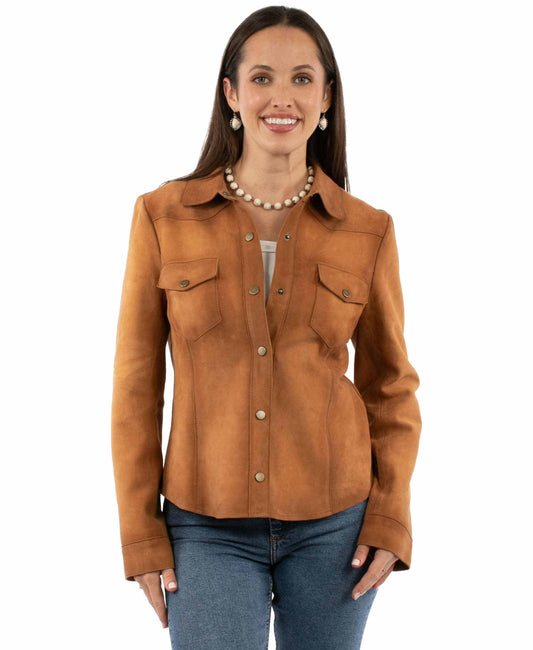 leatherwear womens tan 100% leather ladies shirt jacket