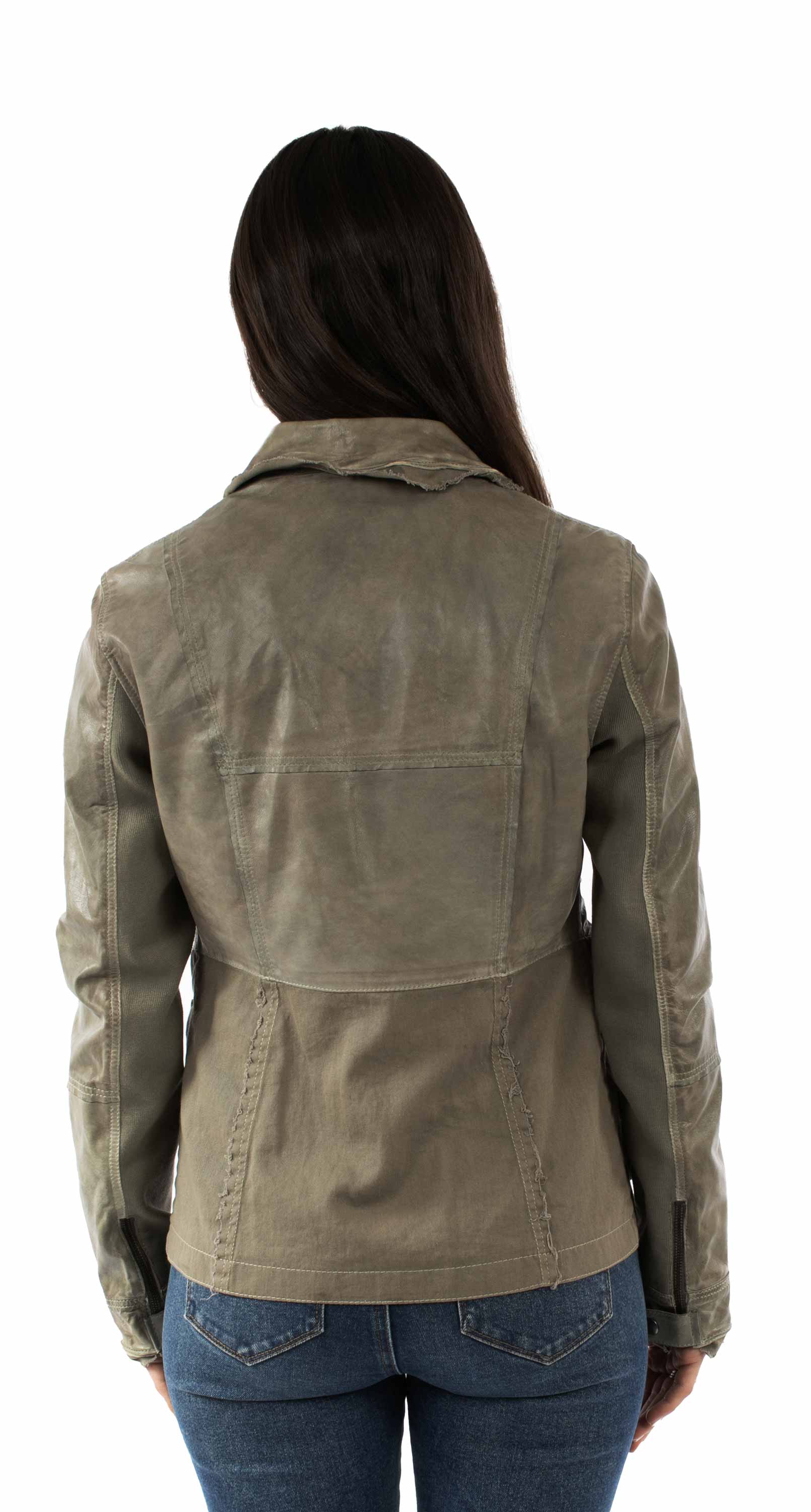 leatherwear womens sage clr canvas w/leather trim 80% cotton 20% leather ladies jacket