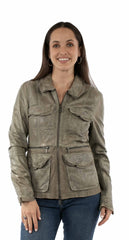 leatherwear womens sage clr canvas w/leather trim 80% cotton 20% leather ladies jacket