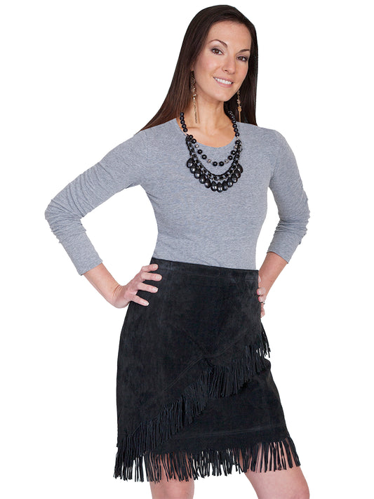 Scully Leather Womens leatherwear black fringe skirt