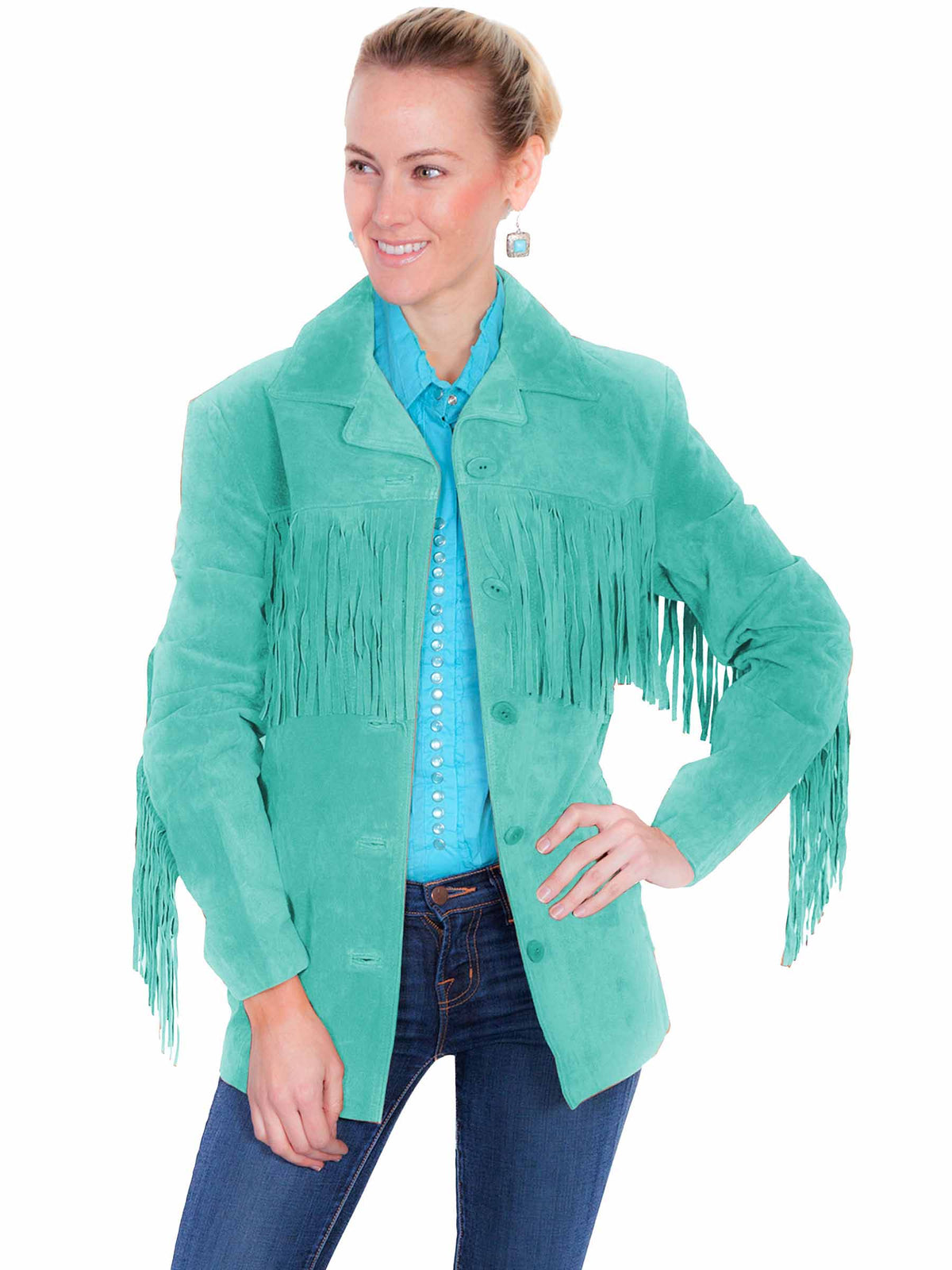 Scully Leather Turquoise Fringe Jacket L74