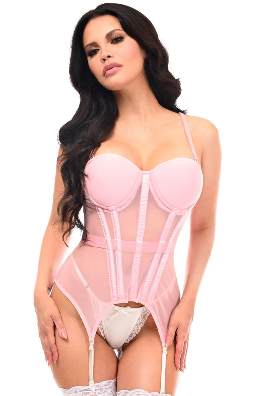 Daisy Corsets Lavish Lt Pink Mesh Underwire Bustier Corset w/Garters - Daisy Corsets