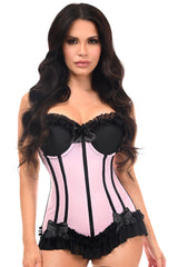 Daisy Corsets Lavish Lt Pink w/Black Lycra Hook & Eye Stretch Bustier Corset