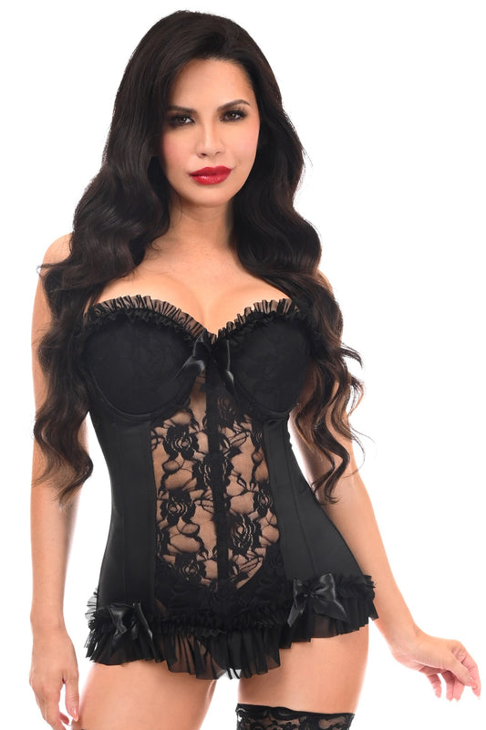 Daisy Corsets Lavish Black Lycra & Lace Hook & Eye Stretch Bustier Corset - Daisy Corsets