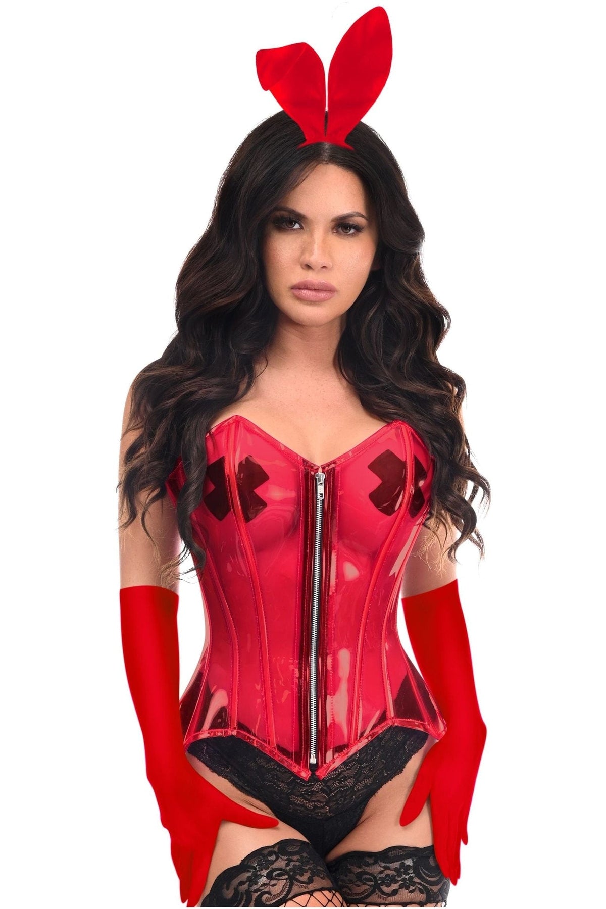 Daisy Corsets Lavish 4 PC Clear Red Sexy Bunny Corset Costume - Daisy Corsets