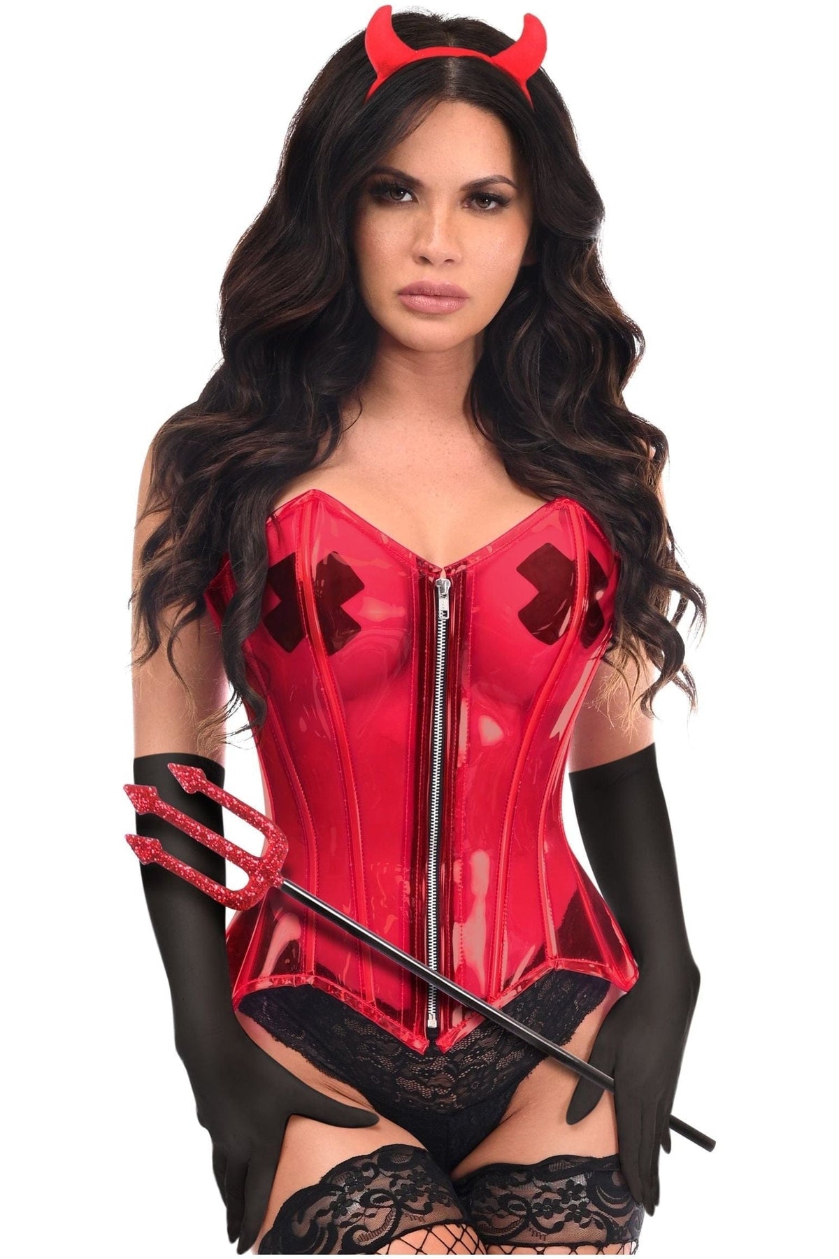 Daisy Corsets Lavish 4 PC Clear Red Sexy Devil Corset Costume - Daisy Corsets