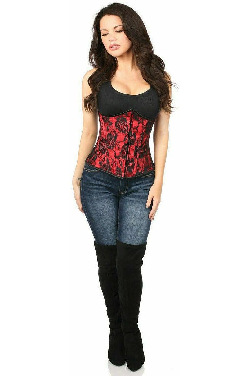 Daisy Corsets Lavish Red Underbust Corset w/Black Lace Overlay