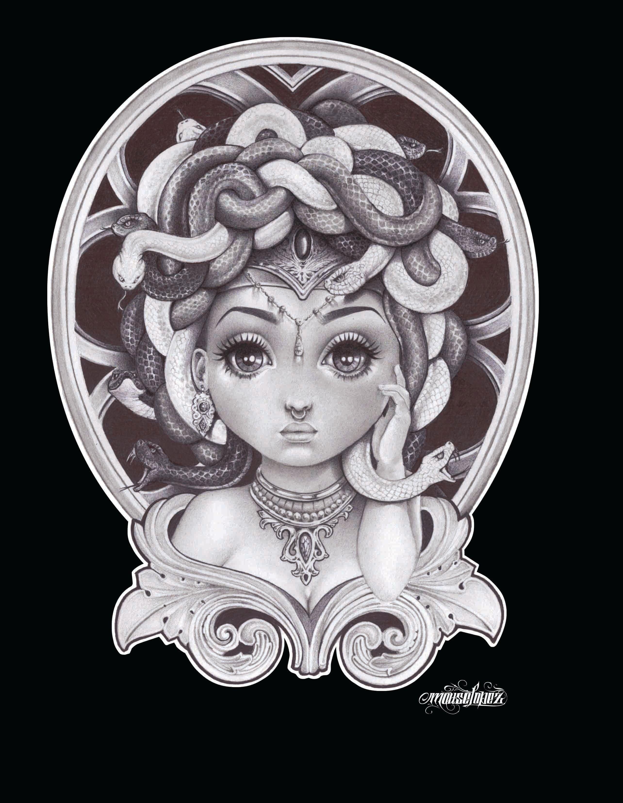 Lil Medusa Women's V-Neck T-Shirt - Lowbrow Art Company