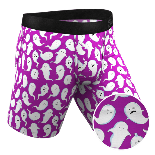 The Little Swimmers | Ghost Print Long Leg Ball Hammock® Pouch Underwear With Fly - Shinesty