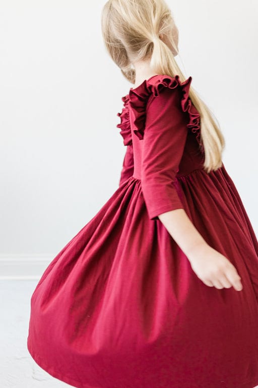 Burgundy Ruffle Twirl Dress - Mila & Rose ®