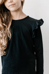 Black L/S Ruffle Tee - Mila & Rose ®