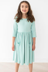 Sage 3/4 Pocket Twirl Dress