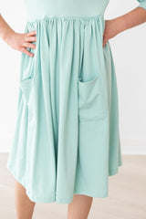 Sage 3/4 Pocket Twirl Dress