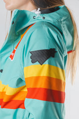 The Midday Aprés | Teal and Orange Retro Stripe Women's One Piece Ski Suit