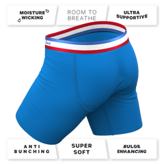 The Morning Glory | Blue with USA Waistband Long Leg Ball Hammock® Pouch Underwear With Fly