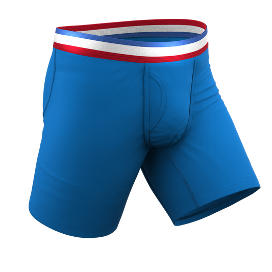 The Morning Glory | Blue with USA Waistband Long Leg Ball Hammock® Pouch Underwear With Fly - Shinesty