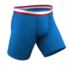 The Morning Glory | Blue with USA Waistband Long Leg Ball Hammock® Pouch Underwear With Fly