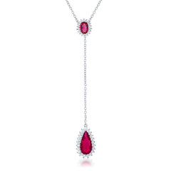 Lara 5.8ct Ruby CZ Rhodium Classic Drop Lariat Necklace