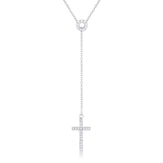 Miranda 0.3ct CZ Rhodium Classic Lariat Cross Necklace - JGI