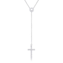 Miranda 0.3ct CZ Rhodium Classic Lariat Cross Necklace - JGI