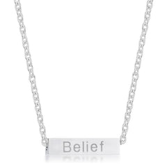 Luck Rhodium Stainless Steel Bar Script Necklace - JGI