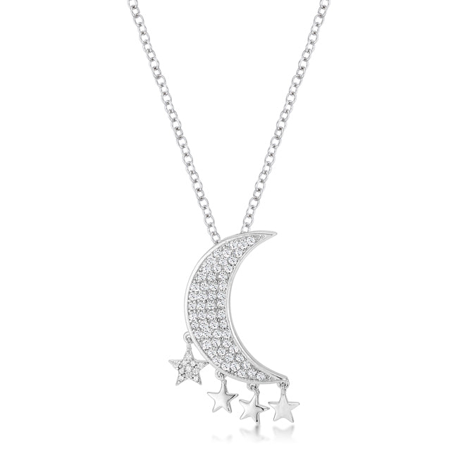 Collar deslumbrante de luna y estrellas en rodio de 0,6 ct con circonita cúbica