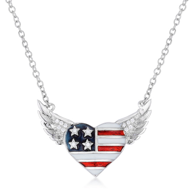 Collar con corazón alado patriótico de 0,14 ct con detalles de circonita cúbica