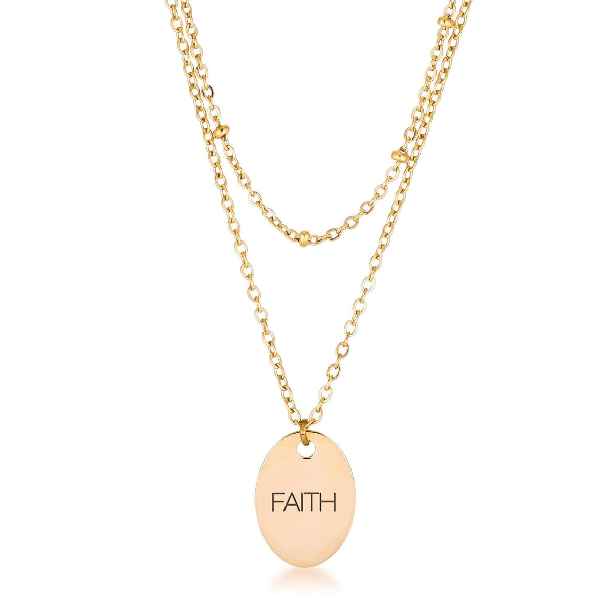 18k Gold Plated Double Chain FAITH Necklace - JGI