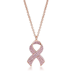 Rose Gold Plated Pink CZ Pave Ribbon Necklace - JGI