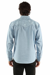 Scully Leather Light Blue Floral Tooled Embroidery Shirt